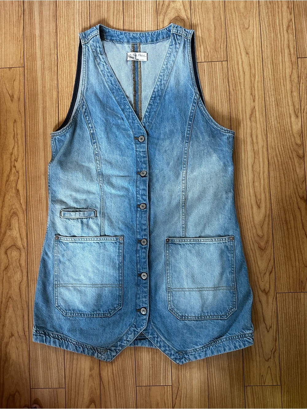 We The Free Light Blue Denim Button-Front Vest Dress